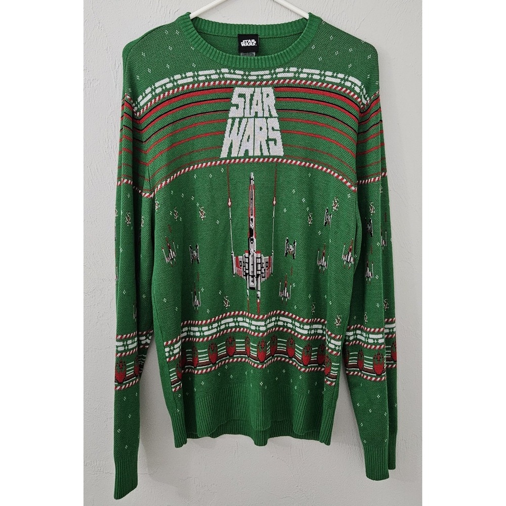 Star Wars Mens‎ Green Long Sleeve Crew Neck Pullover Sweater Size Medium